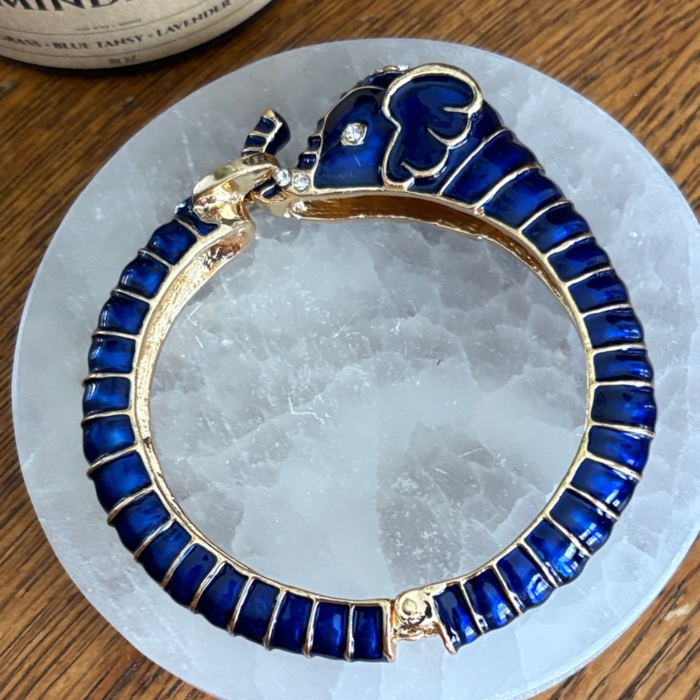 Blue enamel Elephant bangle by Amrita Singh